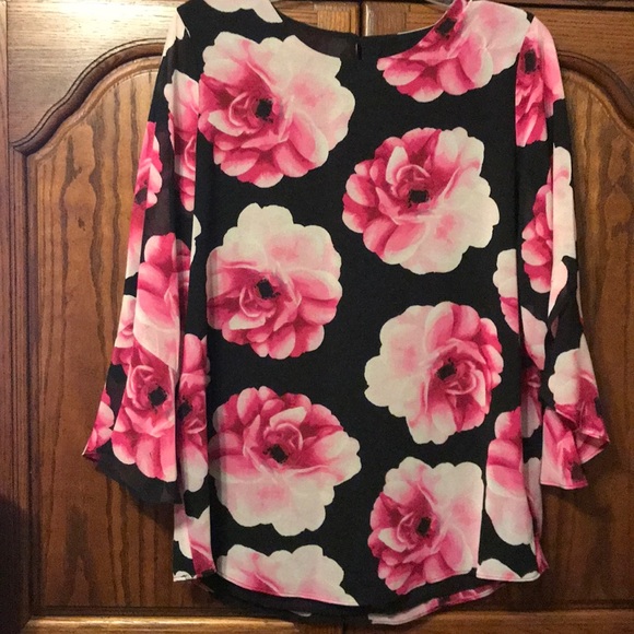 Calvin Klein Tops - Elegant Black and Pink Floral Blouse